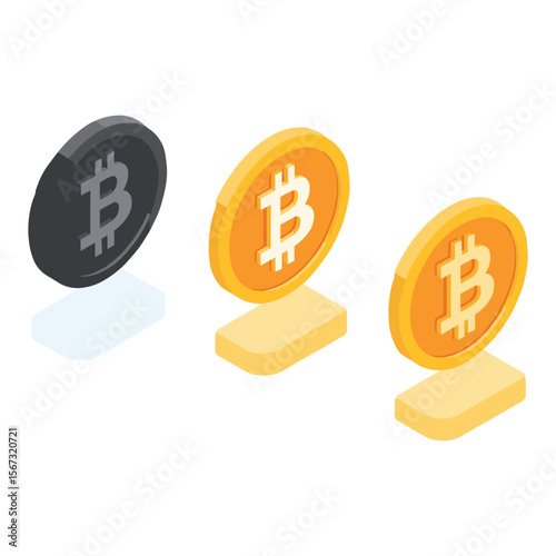Isometric Bitcoin Coins in 3D Style