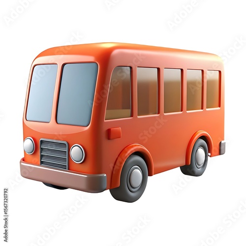 A cheerful orange cartoon bus with tinted windows and black wheels