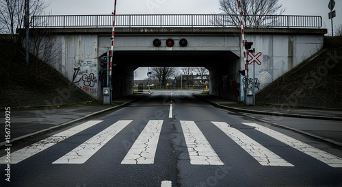 Urban Landscape Under Railway Bridge With Zebra Crossing For Backgrounds And Design