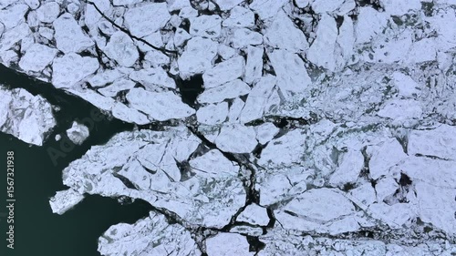 Drone view over a frozen Lake Michigan