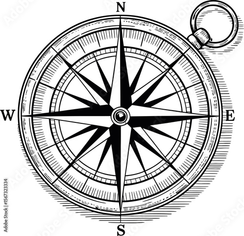 Compass rose drawing vector illustration for nautical maps and travel designs image