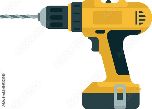 Yellow power drill cordless drill illustration for construction and home improvement
