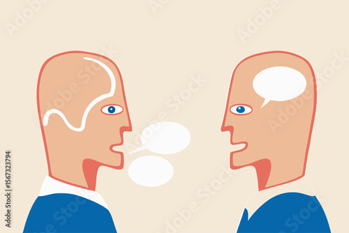 Introvert and extrovert, human stereotype or personality, contrast between people who think inside and not talking much and talkative socialize person.