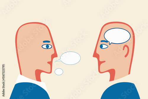 Introvert and extrovert, human stereotype or personality, contrast between people who think inside and not talking much and talkative socialize person.