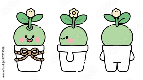 Cute Plant Characters with Expressive Faces and Unique Pots
