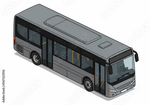 Isometric Gray Bus Illustration on White Background