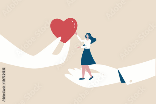 Empathy or sympathy understanding and share feeling with others, support or help community, kindness and compassion concept, supporting hand carry misfortune depressed woman and giving heart shape.