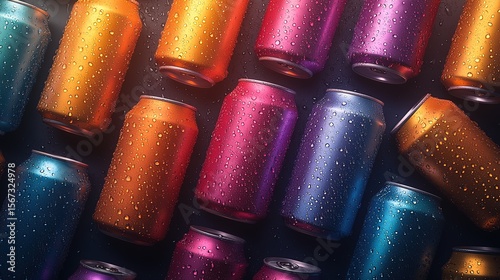 Colorful Soda Cans with Water Drops for Beverage Design