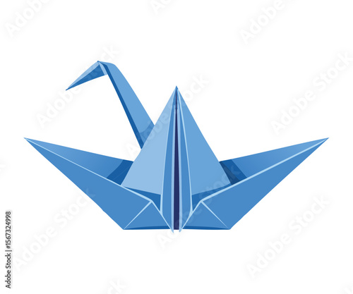 Elegant Blue Origami Crane with Head Upright