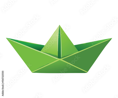 Simple Green Paper Boat Isolated on White