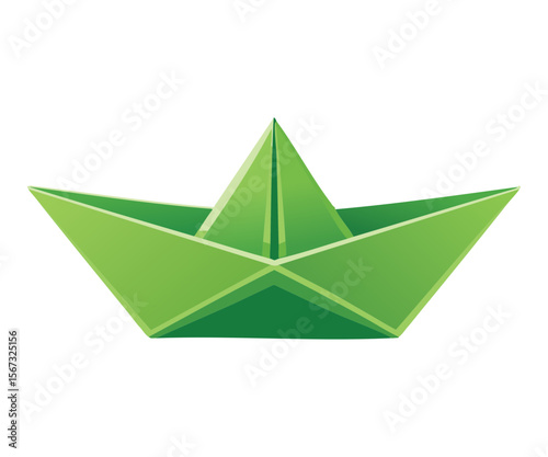 Fresh Green Paper Boat Origami Craft
