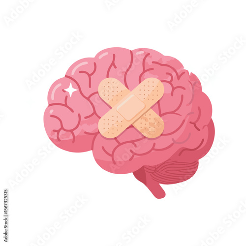 Flat vector illustration showing mental health and brain care concept