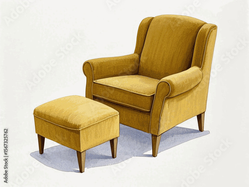 Amber Wash Minimalist sofa yellow isolated watercolor vector illustration svg