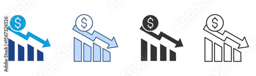 Depreciation Icon Set Multiple Style Collection