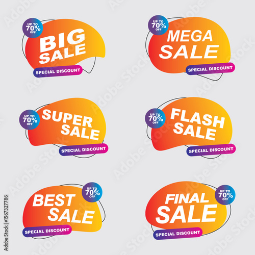 Set of vector red starburst, sunburst badges. Simple flat style vintage labels, stickers with sale discount text. Sale quality tags and labels. Template banner shopping badges.