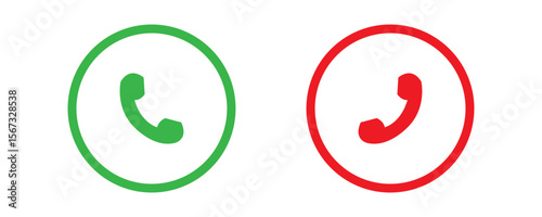 Answer and decline phone call buttons. Phone call. Telephone sign. Accept call and decline phone icons.