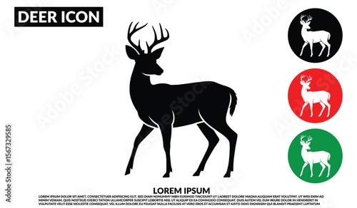 Deer  icon, Deer silhouette, Silhouette of a standing deer with antlers in black against a white background