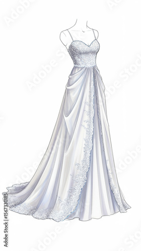 Elegant White Wedding Dress Illustration