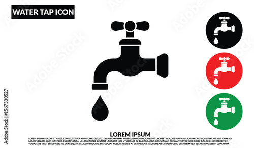 Water tap icon, Water tap vector logo template, Faucet with water drop vector icon, Water tap icon isolated on a white background