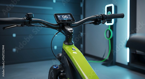 Electric Bicycle Displaying Current Speed And Charging At Modern Station