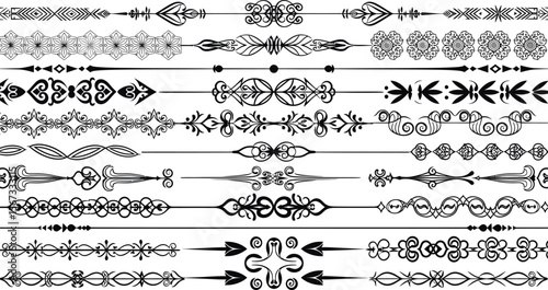 Collection of elegant black decorative line dividers and ornamental borders