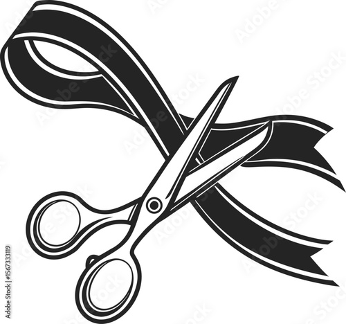 Elegant Minimalist Scissors and Ribbon Icon for Ceremonial Events and Grand Openings