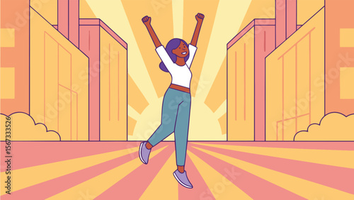 Happy Woman Celebrating Success in the City