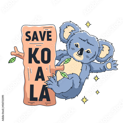 cute koala cartoon illustration climbing a tree.cute animal sticker vector.save koala