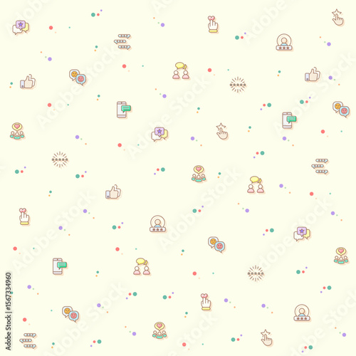 Vector illustration of a cute Review And feedback. Collection of customer, rating, star rating, chat, testimonials, survey, support, communication, sign and other elements. Isolated on beige.