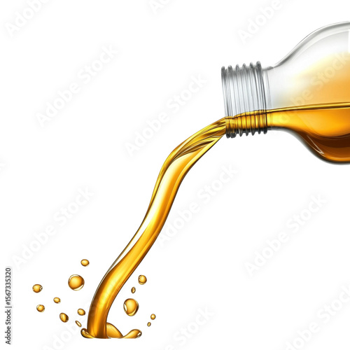 Close up of motor oil being poured, showcasing its rich color and smooth flow