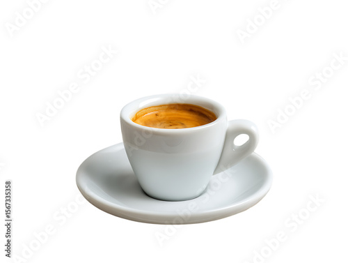 Espresso in Demitasse Cup on Wooden Table on white background