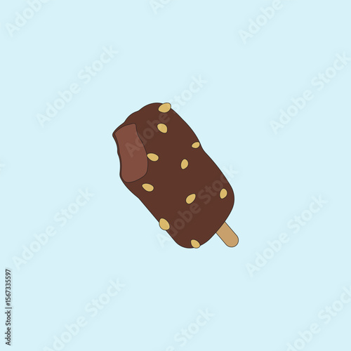 Chocolate almond ice cream stick bar vector illustration on blue background