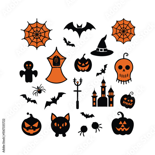 halloween silhouette design elements set for spooky creations