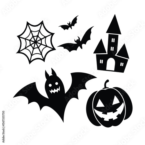 halloween silhouette design elements set for spooky creations