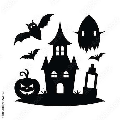 halloween silhouette design elements set for spooky creations