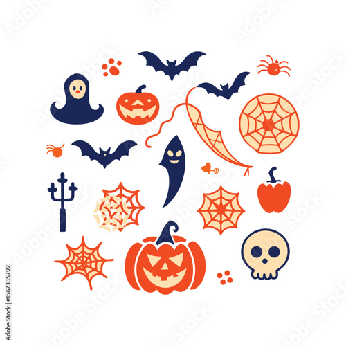 halloween silhouette design elements set for spooky creations