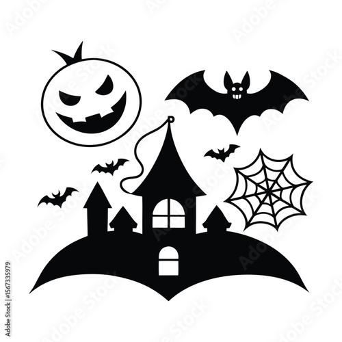 halloween silhouette design elements set for spooky creations