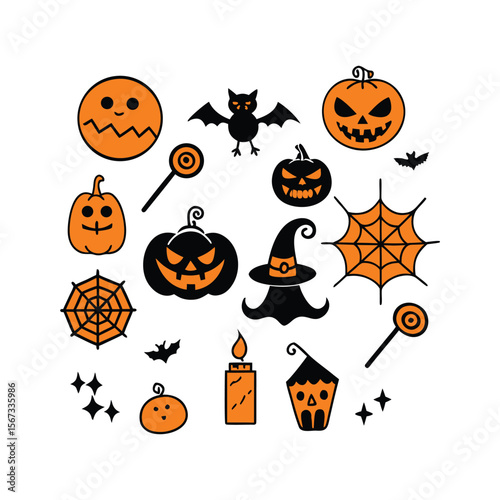 halloween silhouette design elements set for spooky creations