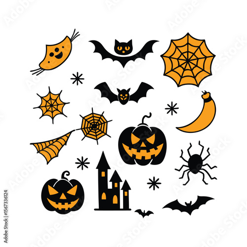 halloween silhouette design elements set for spooky creations