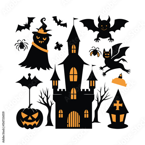 halloween silhouette design elements set for spooky creations