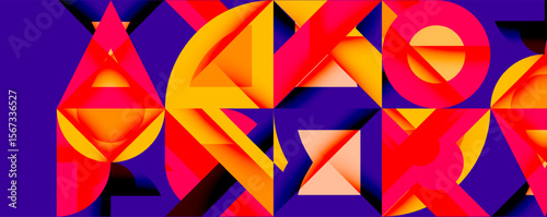Abstract geometric composition. Vivid colors, sharp angles, dynamic shapes create modern visual experience. Bold contrasts dominate design.