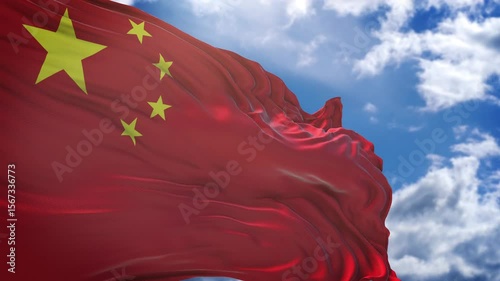 flag of china. close up of china flag blowing in the wind. china flag loop. 