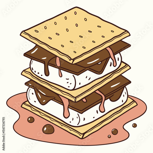 Delicious S mores Illustration with Graham Crackers Marshmallow and Chocolate Drips