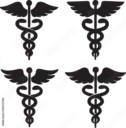 Caduceus Medical Symbol Four Variations of the Winged Serpent Staff
