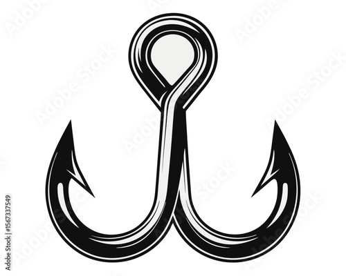 Simple modern fishing hook emblem design with bold black and vibrant yellow accents for branding and aquatic themes