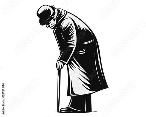 A striking minimalist profile of an elderly gentleman rendered in a bold solid hue against a clean unadorned backdrop perfect for diverse graphic applications