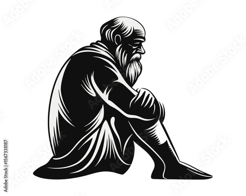A distinguished elderly gentleman s profile is depicted as a stark black silhouette against a clean white backdrop conveying a sense of timeless wisdom and quiet contemplation