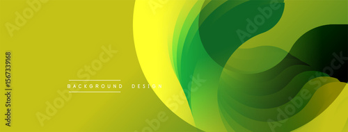 Abstract yellow green background. Smooth shapes overlap creating dynamic visual effect. Modern design element for banners, headers.