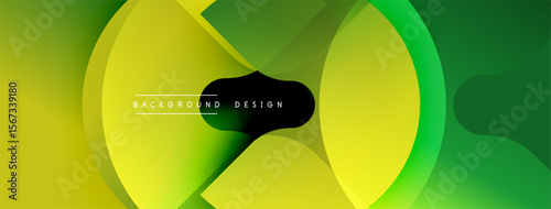 Abstract yellow, green gradients. Overlapping rounded shapes create dynamic visual flow. Modern design element for backgrounds.