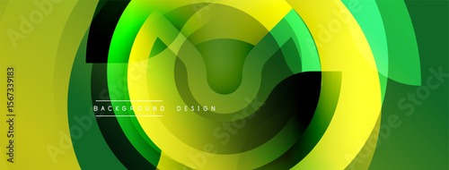 Abstract dynamic lines create modern background. Yellow, green hues blend, forming circular shapes. Minimalist design evokes energy, flow.